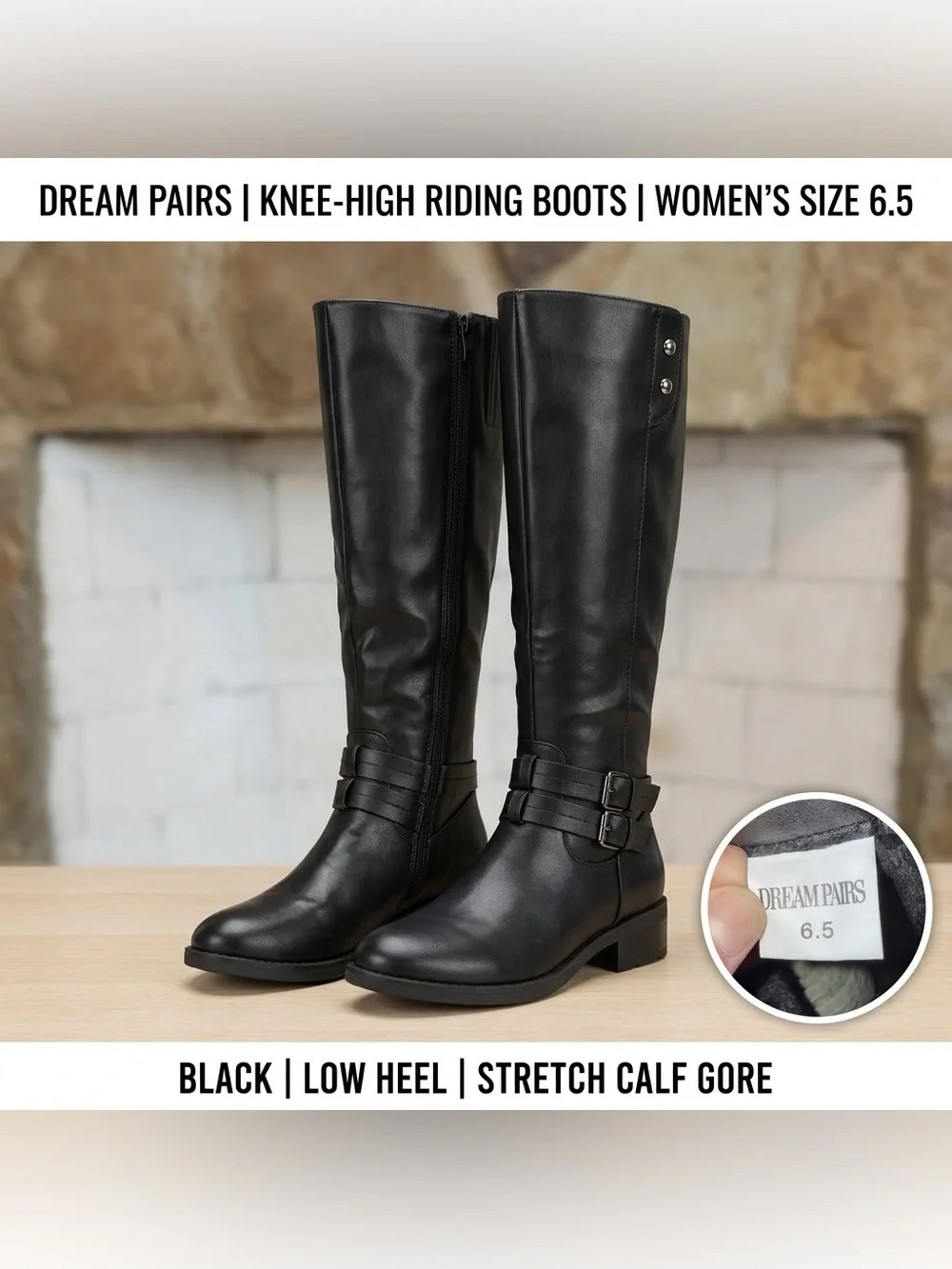 Dream Pairs Black Faux Leather Knee High Riding Boots - Size 6.5 Fur Lined